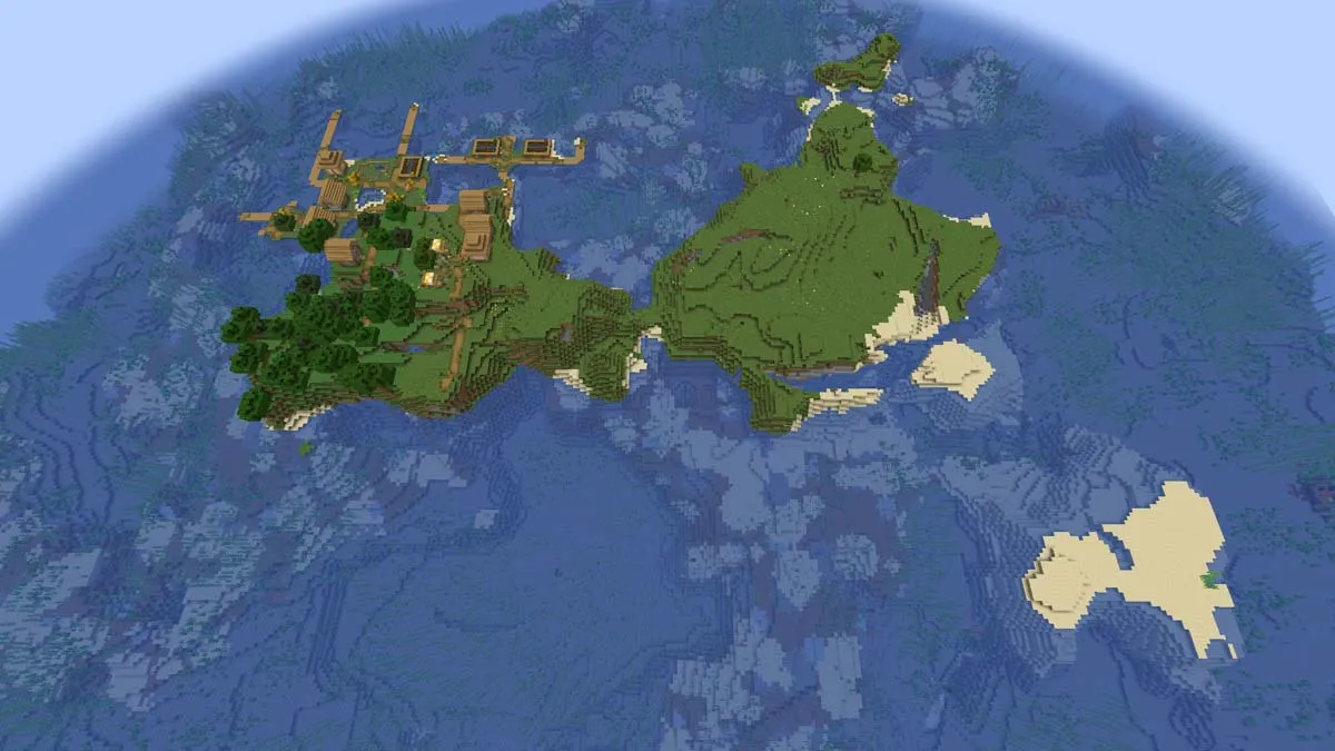 Twin islands and village in Minecraft