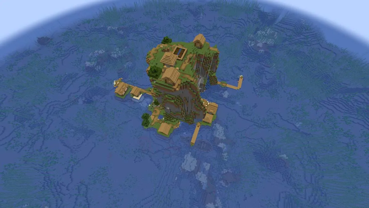 Hillside island village in Minecraft