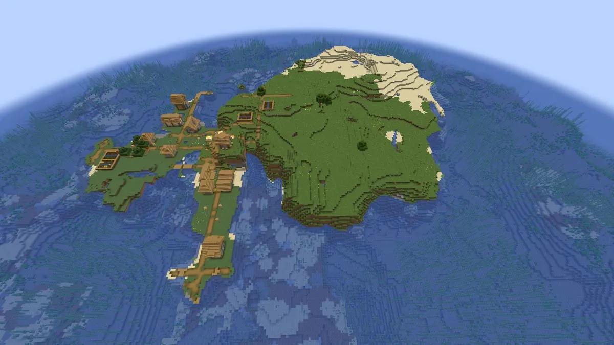 Spawn on an island village in Minecraft