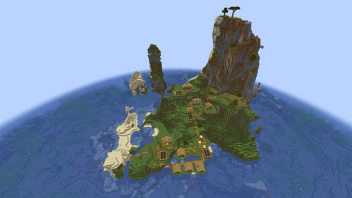 Hillside island with village in Minecraft