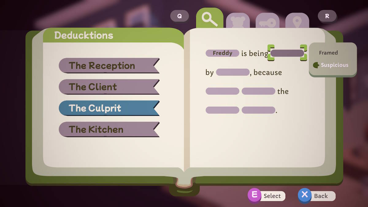 Answering a Deducktion in Duck Detective: The Secret Salami by writing words into a book.