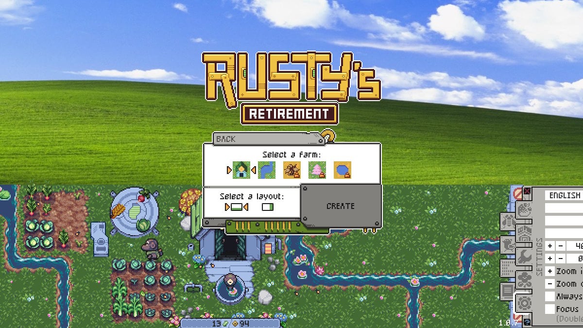 The main menu of Rusty's retirement with pictures of the various possible maps.