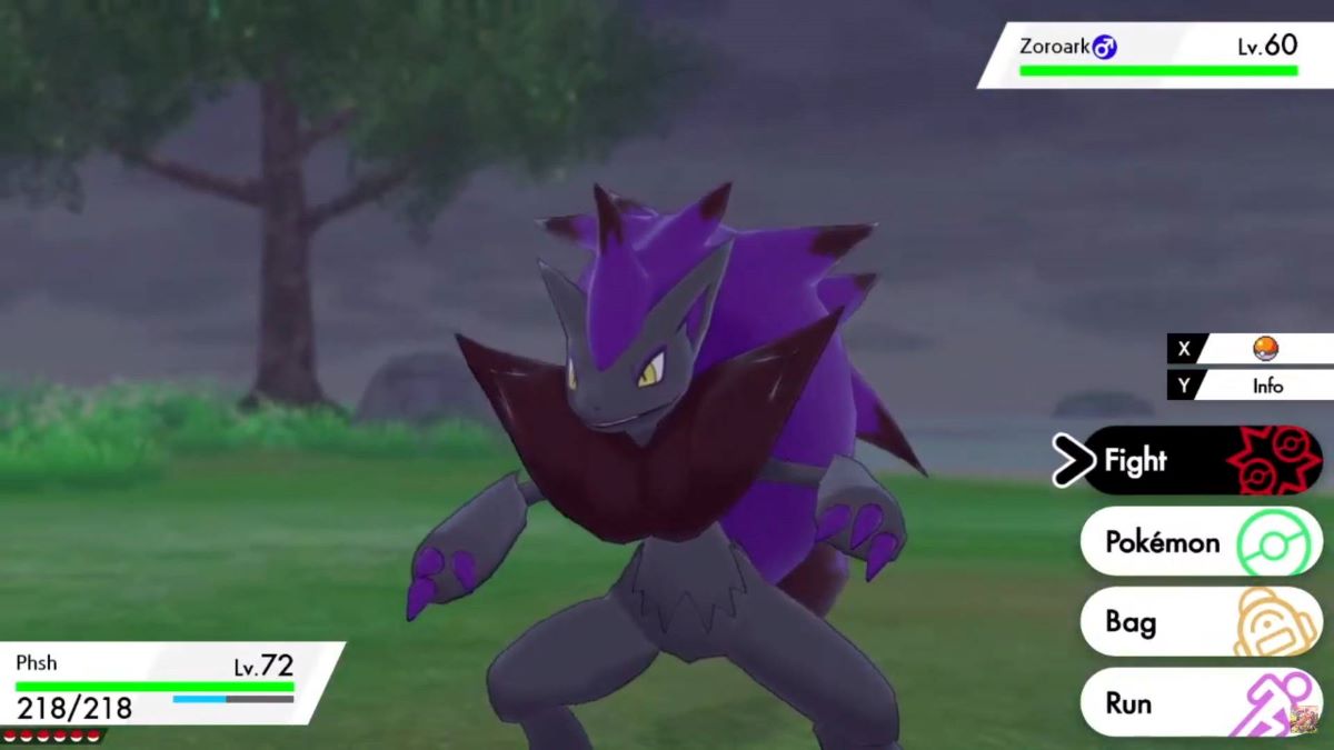 Shot of shiny Zoroark in battle in Pokemon Sword & Shield