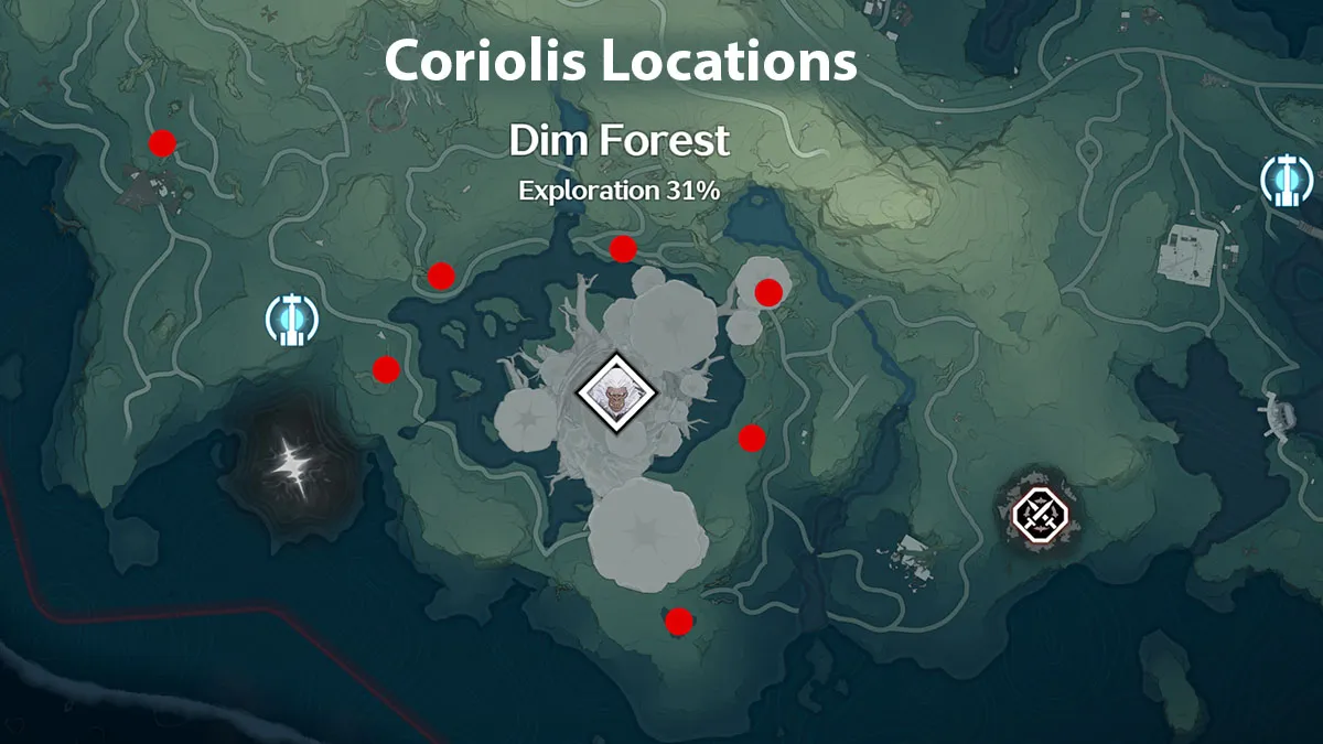 Locations of Coriolis mushrooms in Wuthering Waves