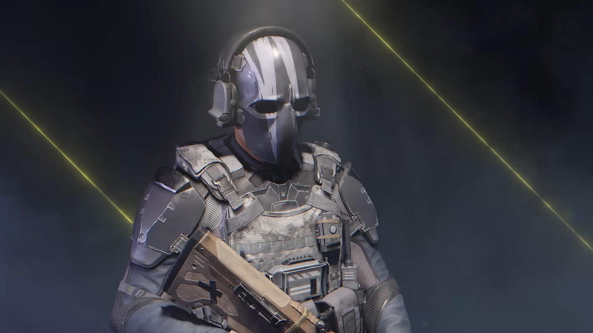 XDefiant Phantom character holding an assault rifle